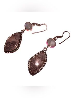 CRYSTAL GODDESS Lepidolite Moonstone Gemstone Silver Retro Crystal Earrings New